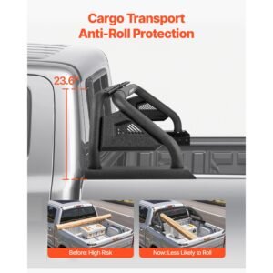 truck bed roll bar, universal pickup sport adjustable bar chase rack compatible with mid size truck, carbon steel construction with led brake light, no rack included