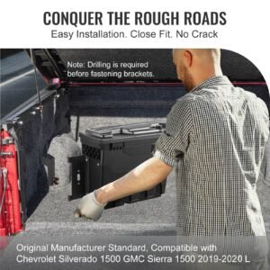 truck bed storage box, lockable lid, waterproof abs wheel well tool box 6.6 gal/20 l, compatible with chevrolet silverado 1500 gmc sierra 1500 2019 2020, driver side, black