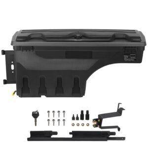 truck bed storage box, lockable lid, waterproof abs wheel well tool box 6.6 gal/20 l, compatible with chevrolet silverado 1500 gmc sierra 1500 2019 2020, driver side, black