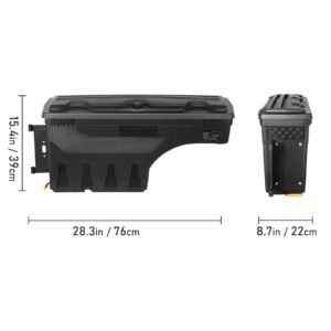 truck bed storage box, lockable lid, waterproof abs wheel well tool box 6.6 gal/20 l, compatible with chevrolet silverado 1500 gmc sierra 1500 2019 2020, driver side, black