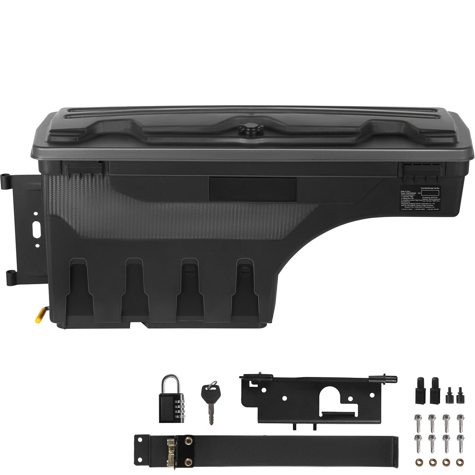 truck bed storage box, lockable lid, waterproof abs wheel well tool box 6.6 gal/20 l with password padlock, compatible with dodge ram 1500 2019 2021, driver side, black