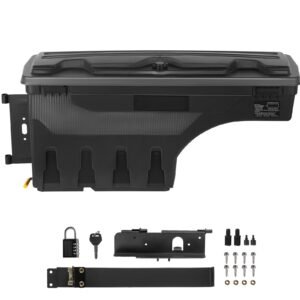 Truck Bed Storage Box, Lockable Lid, Waterproof ABS Wheel Well Tool Box 6.6 Gal/20 L with Password Padlock, Compatible with Tundra 2007-2021, Driver Side, Black