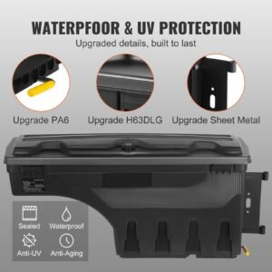 truck bed storage box, lockable swing case with password padlock, 6.6 gal/25 l abs wheel well tool box, waterproof and durable, compatible with ford f 150 2015 2021, passenger side