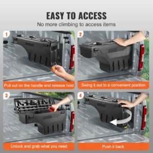 truck bed storage box, lockable swing case with password padlock, 6.6 gal/25 l abs wheel well tool box, waterproof and durable, compatible with ford f 150 2015 2021, passenger side