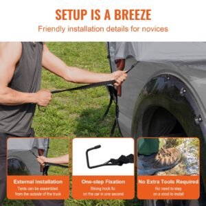 truck bed tent, 5.5' 6' pickup truck tent with rain layer and carry bag, waterproof pu2000mm double layer truck tent for camping, accommodate 2 3 person, for camping traveling outdoor activities
