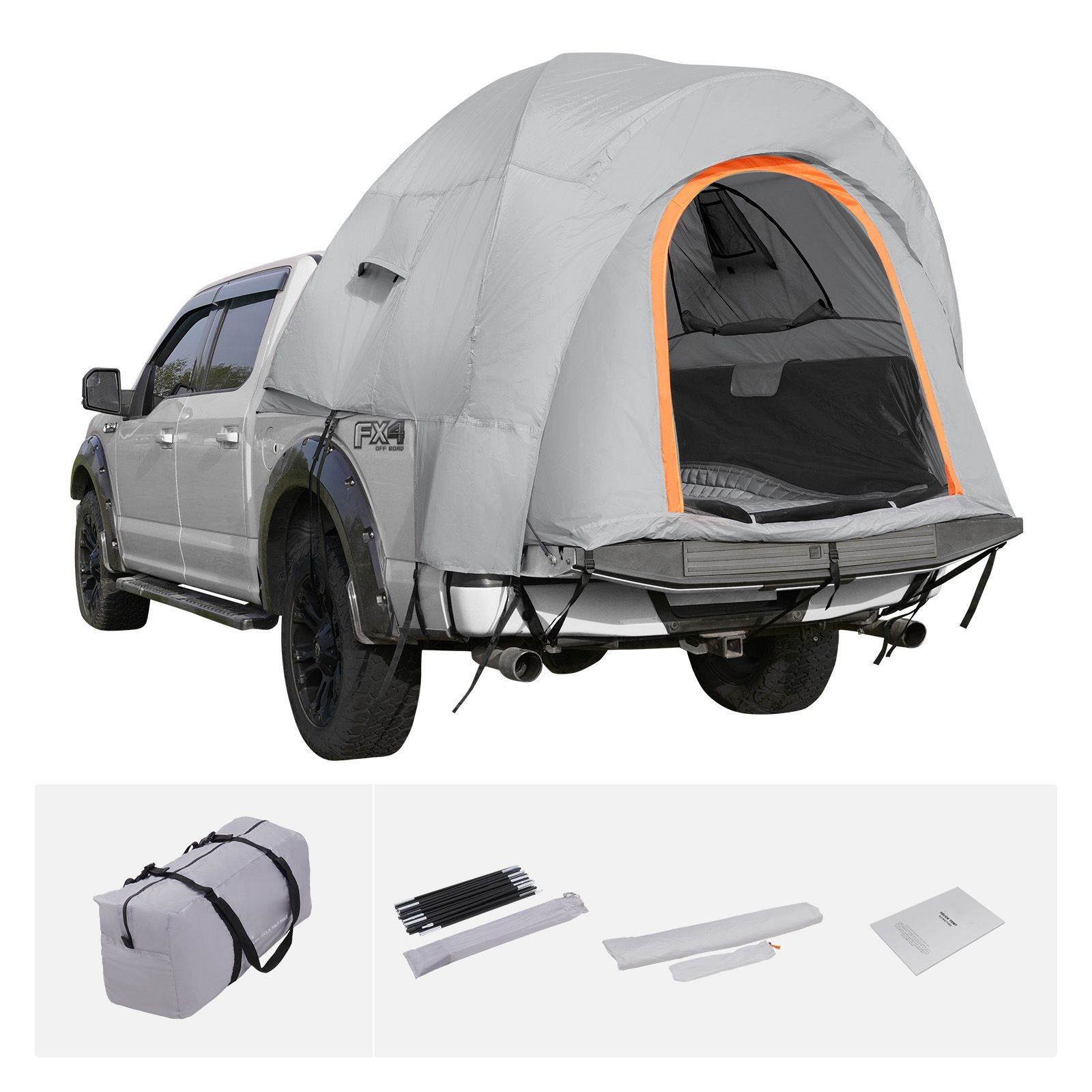 truck bed tent, 5.5' 6' pickup truck tent with rain layer and carry bag, waterproof pu2000mm double layer truck tent for camping, accommodate 2 3 person, for camping traveling outdoor activities
