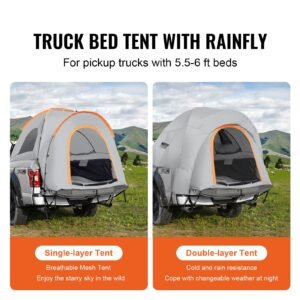 truck bed tent, 6.4' 6.7' pickup truck tent with rain layer and carry bag, waterproof pu2000mm double layer truck tent, accommodate 2 3 person, for camping traveling outdoor activities