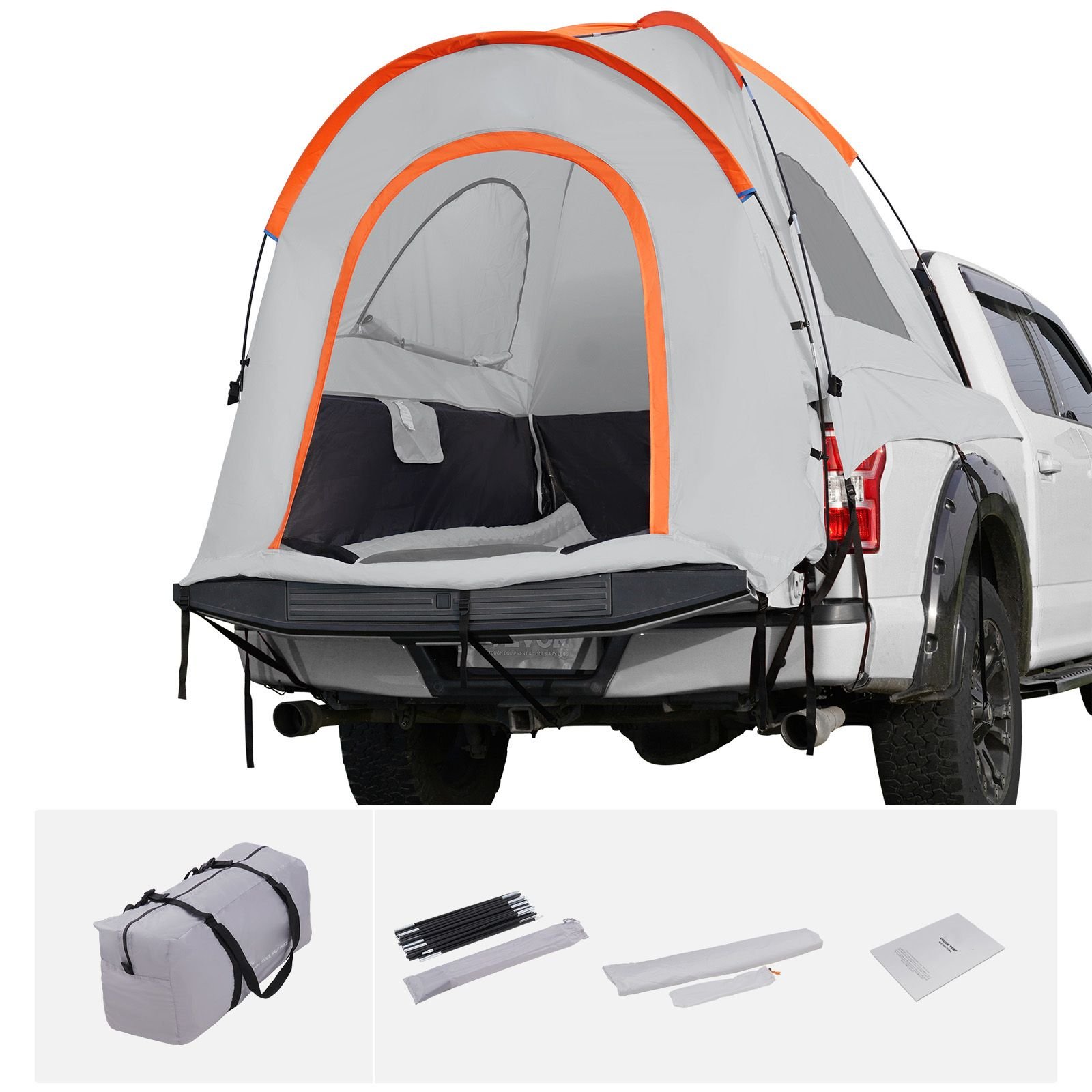 truck bed tent, 6.4' 6.7' pickup truck tent with rain layer and carry bag, waterproof pu2000mm double layer truck tent, accommodate 2 3 person, for camping traveling outdoor activities