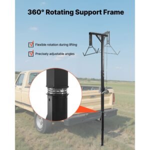 truck hitch game hoist, 600 lbs load capacity, hunting deer hoist with 2 inch receiver, 360 degree swivel shaft & adjustable height, includes gambrel winch for skinning & cleaning game