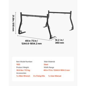 truck ladder rack, 49 73 in width, extendable universal cargo rack, heavy duty steel with 800 lbs static load capacity, ideal for canoes, surfboards, ladders, lumber, tents, and large cargo
