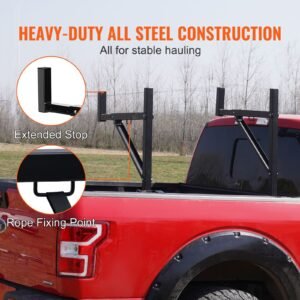 truck rack, 19 34inch extendable truck ladder rack, 38.6" 43.6" adjustable height, 250 lbs capacity steel ladder rack for truck, heavy duty truck bed rack for kayak, surfboard, lumber, ladder