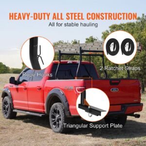 truck rack, 46 71inch extendable truck ladder rack, 800 lbs capacity steel ladder rack for truck with non drilling j bolts, heavy duty truck bed rack for kayak, surfboard, lumber, ladder