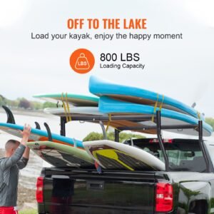 truck rack, 46 71inch extendable truck ladder rack, 800 lbs capacity steel ladder rack for truck with non drilling j bolts, heavy duty truck bed rack for kayak, surfboard, lumber, ladder