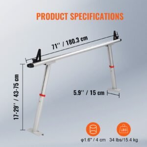 truck rack, 800 lbs capacity, 19 34in adjustable height, aluminum ladder rack for truck with 8 non drilling c clamps, heavy duty truck bed rack two bar set for kayak, surfboard, lumber, ladder