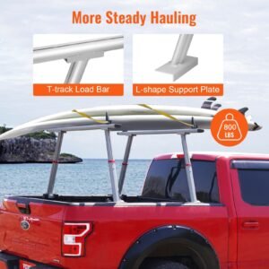 truck rack, 800 lbs capacity, 19 34in adjustable height, aluminum ladder rack for truck with 8 non drilling c clamps, heavy duty truck bed rack two bar set for kayak, surfboard, lumber, ladder