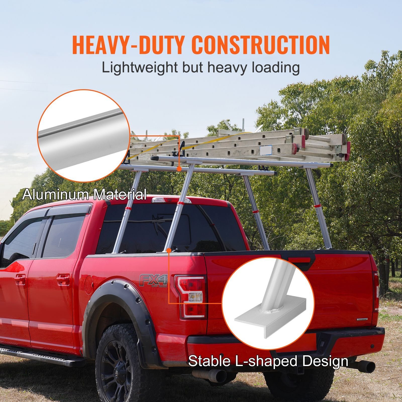truck rack, 800 lbs capacity, 19 34in adjustable height, aluminum ladder rack for truck with 8 non drilling c clamps, heavy duty truck bed rack two bar set for kayak, surfboard, lumber, ladder