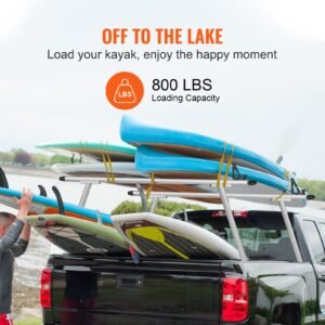 truck rack, 800 lbs capacity, 71"x32" aluminum ladder rack for truck with 8 non drilling c clamps, heavy duty truck bed rack two bar set for kayak, surfboard, lumber, ladder