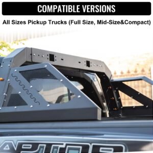 truck roll bar chase rack adjustable with 6 amber auxiliary side marker lamps, universal fit for pickup trucks