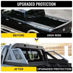 truck roll bar chase rack adjustable with 6 amber auxiliary side marker lamps, universal fit for pickup trucks