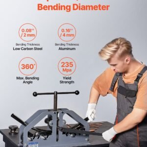 tube roller bender, max 1 1/2" manual tube pipe roller bender with 6 dies, 360° copper aluminum pipe bending tool for square, round tube & flat bar, ideal for hvac air conditioning auto repair