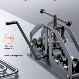 tube roller bender, max 1 1/2" manual tube pipe roller bender with 6 dies, 360° copper aluminum pipe bending tool for square, round tube & flat bar, ideal for hvac air conditioning auto repair