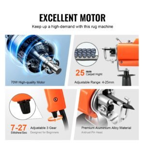 tufting gun, 2 in 1 cut & loop pile, electric carpet weaving flocking machine, rug machines starter kit, 7 27 stitches/sec high speed rug making tools, 4 25 mm adjustable height, 110v