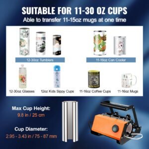 tumbler heat press, 30oz mug heat press machine, sublimation transfer 11 15oz 16 25oz 30oz straight skinny tumblers, with heat resist gloves and tape, for diy ceramic mugs cups glasses