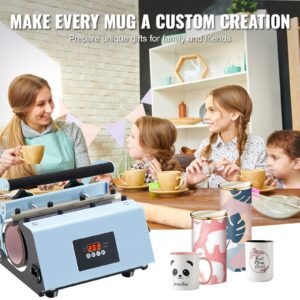 tumbler heat press machine, 11 30oz mug press, heat up fast and even, tumbler press with sublimation paper, tape and gloves, temp and time setting, for sublimation tumblers, cups, mugs, blue