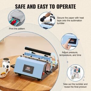 tumbler heat press machine, 11 30oz mug press, heat up fast and even, tumbler press with sublimation paper, tape and gloves, temp and time setting, for sublimation tumblers, cups, mugs, blue