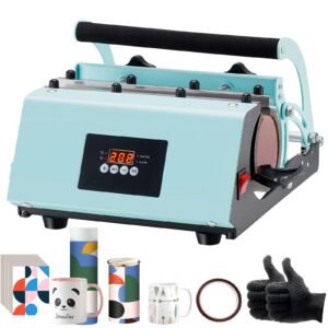 tumbler heat press machine, 11 30oz mug press, heat up fast and even, tumbler press with sublimation paper, tape and gloves, temp and time setting, for sublimation tumblers, cups, mugs, green