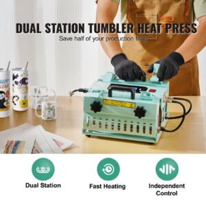 tumbler heat press machine, 2 station heaters, 11 30oz mug press, heat up fast and even, tumbler press with dual independent display screens, for sublimation tumblers, cups, and mugs