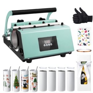 Tumbler Heat Press Machine and Sublimation Tumblers, Tumbler Press Set with 8pcs 20OZ Blank Tumblers, Mug Press Cup Press for 11-30oz Tumblers Mug, with Heat Transfer Paper, Gloves, Tape