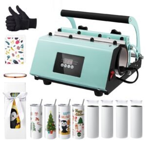 tumbler heat press machine and sublimation tumblers, tumbler press set with 8pcs 20oz blank tumblers, mug press cup press for 11 30oz tumblers mug, with heat transfer paper, gloves, tape