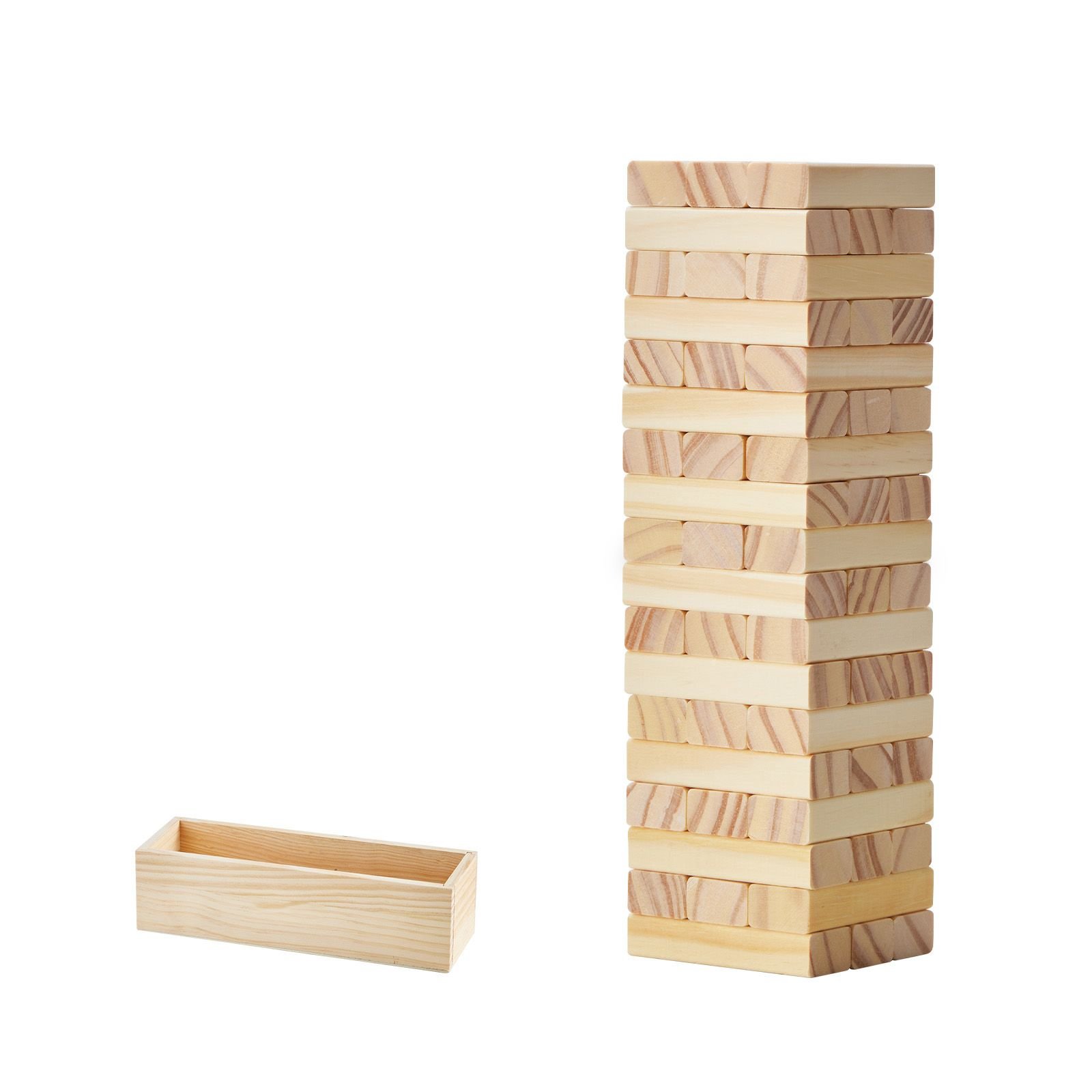 tumbling timber toy, 54 blocks tumble tower blocks game, pine wood tumbling tower game with storage crate, multiple ways to play wooden stacking game, tumble tower family game for indoor/outdoor
