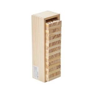 tumbling timber toy, 54 blocks tumble tower blocks game, pine wood tumbling tower game with storage crate, multiple ways to play wooden stacking game, tumble tower family game for indoor/outdoor