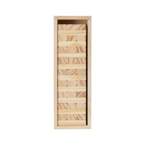 tumbling timber toy, 54 blocks tumble tower blocks game, pine wood tumbling tower game with storage crate, multiple ways to play wooden stacking game, tumble tower family game for indoor/outdoor