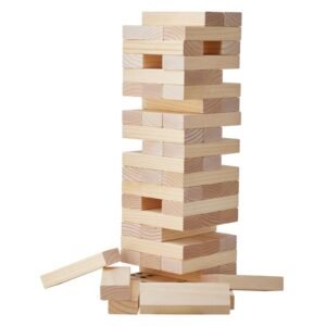 tumbling timber toy, 60 blocks giant tumble tower blocks game, pine wood tumbling tower game with carry bag and scoreboard, wooden stacking game, tumble tower family games for indoor/outdoor