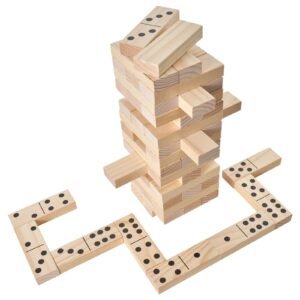tumbling timber toy, 60 blocks giant tumble tower blocks game, pine wood tumbling tower game with carry bag and scoreboard, wooden stacking game, tumble tower family games for indoor/outdoor
