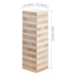 tumbling timber toy, 60 blocks giant tumble tower blocks game, pine wood tumbling tower game with storage crate and scoreboard, wooden stacking game, tumble tower family games for indoor/outdoor
