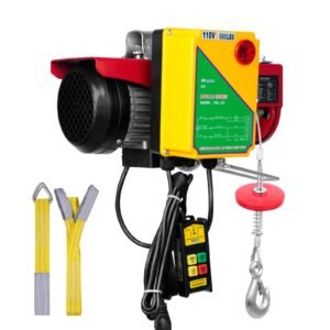 tuspuzz electric hoist, 880 lbs lifting capacity, 850w 110v electric steel wire winch with wireless remote control, 40ft single cable lifting height & pure copper motor, for garage warehouse factory