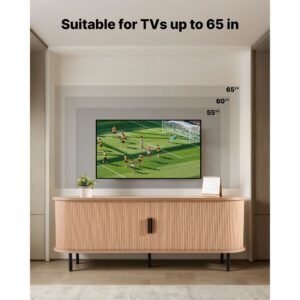 tv stand, boho entertainment center for tvs up to 58 in, 350 lbs load, tv media console table with adjustable storage shelves and rolling door