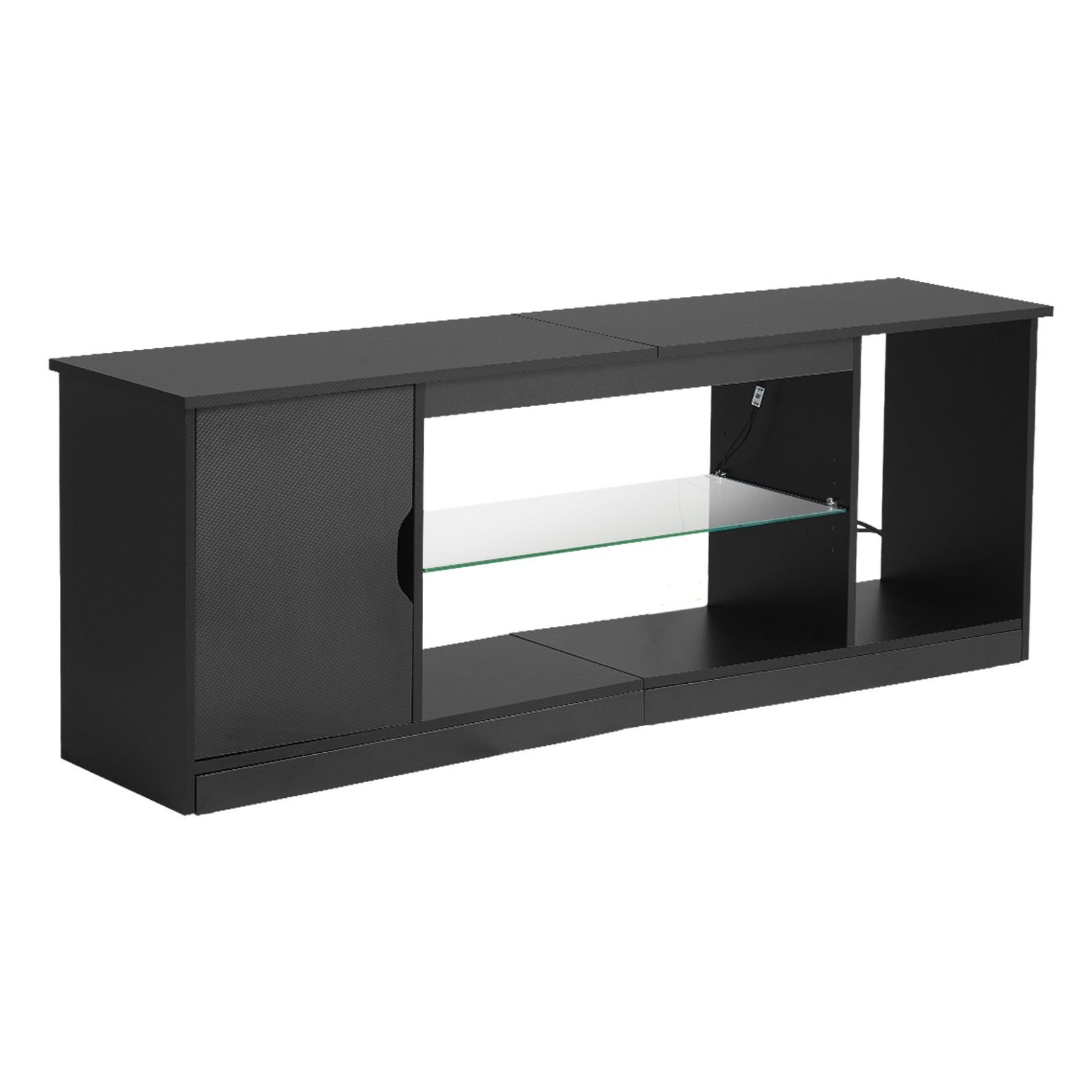 tv stand for tvs up to 65 inch, modern entertainment center with light strip, wooden tv cabinet storage with glass shelf and adjustable shelves, console table for living room and bedroom, black