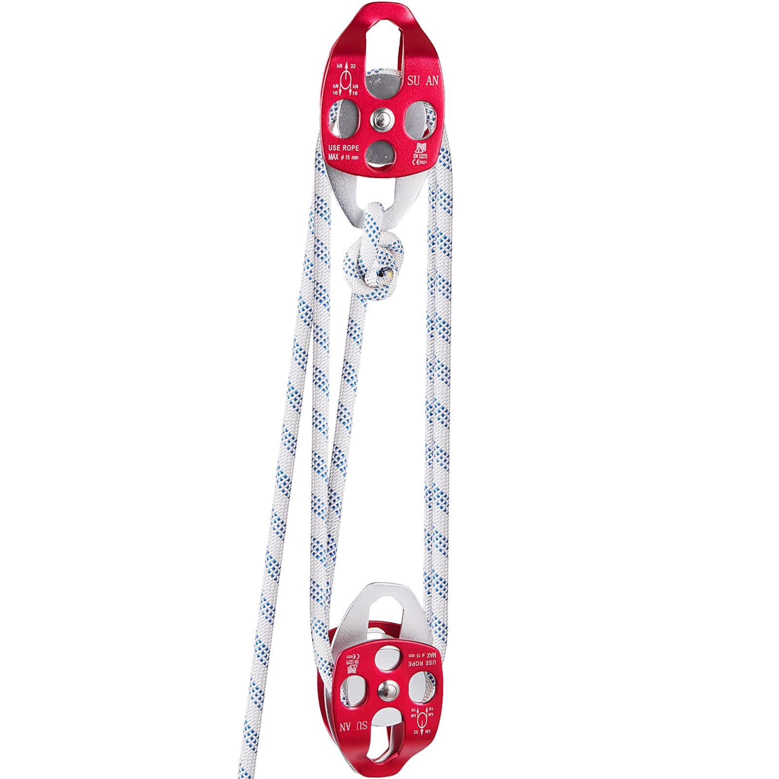 twin sheave block and tackle 0.43 0.5inch 100 200ft twin sheave block with braid rope 30 35kn 6600 7705lbs double pulley rigging (1/2" x 200')