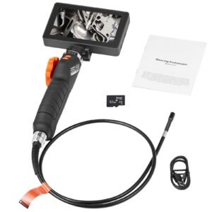 two way articulating borescope with light, inspection camera with 0.25" lens, 5" ips hd screen, flexible mechanic fiber optic snake scope cam for wall automotive engine inspect 4.9ft
