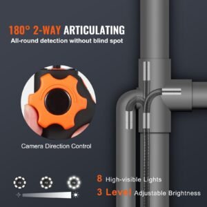 Two-Way Articulating Borescope with Light, Inspection Camera with 0.25" Lens, 5" IPS HD Screen, Flexible Mechanic Fiber Optic Snake Scope Cam for Wall Automotive Engine Inspect-4.9FT