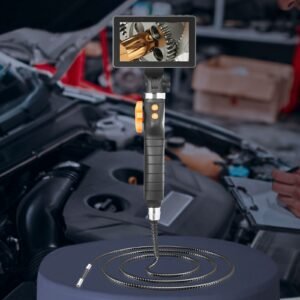 two way articulating borescope with light, inspection camera with 0.25" lens, 5" ips hd screen, flexible mechanic fiber optic snake scope cam for wall automotive engine inspect 4.9ft