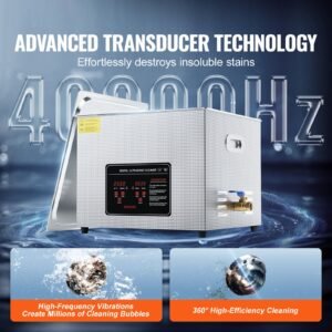 ultrasonic cleaner, 15l professional 360w cleaning machine with timer & heater, 40khz digital ultrasonic cleaner with basket for watch glasses jewelry retainer industrial parts tools