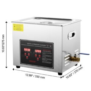 ultrasonic cleaner with digital timer & heater, professional ultra sonic jewelry cleaner, stainless steel heated cleaning machine for glasses watch rings small parts circuit board (10l)