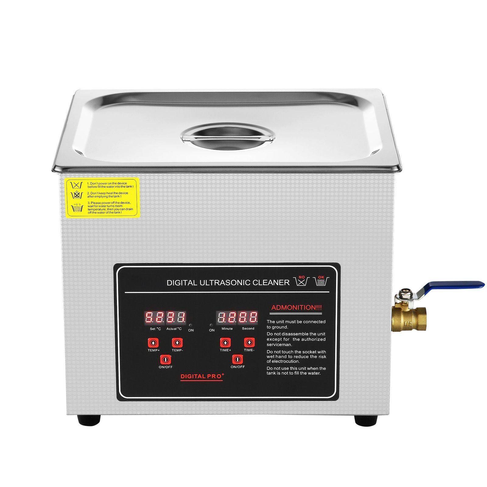 ultrasonic cleaner with digital timer & heater, professional ultra sonic jewelry cleaner, stainless steel heated cleaning machine for glasses watch rings small parts circuit board (10l)