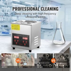 ultrasonic cleaner with digital timer & heater, professional ultra sonic jewelry cleaner, stainless steel heated cleaning machine for glasses watch rings small parts circuit board (2l)